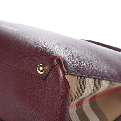 Burberry Grainy Calfskin House Check Medium Banner Tote Mahogany Red 10 of 12