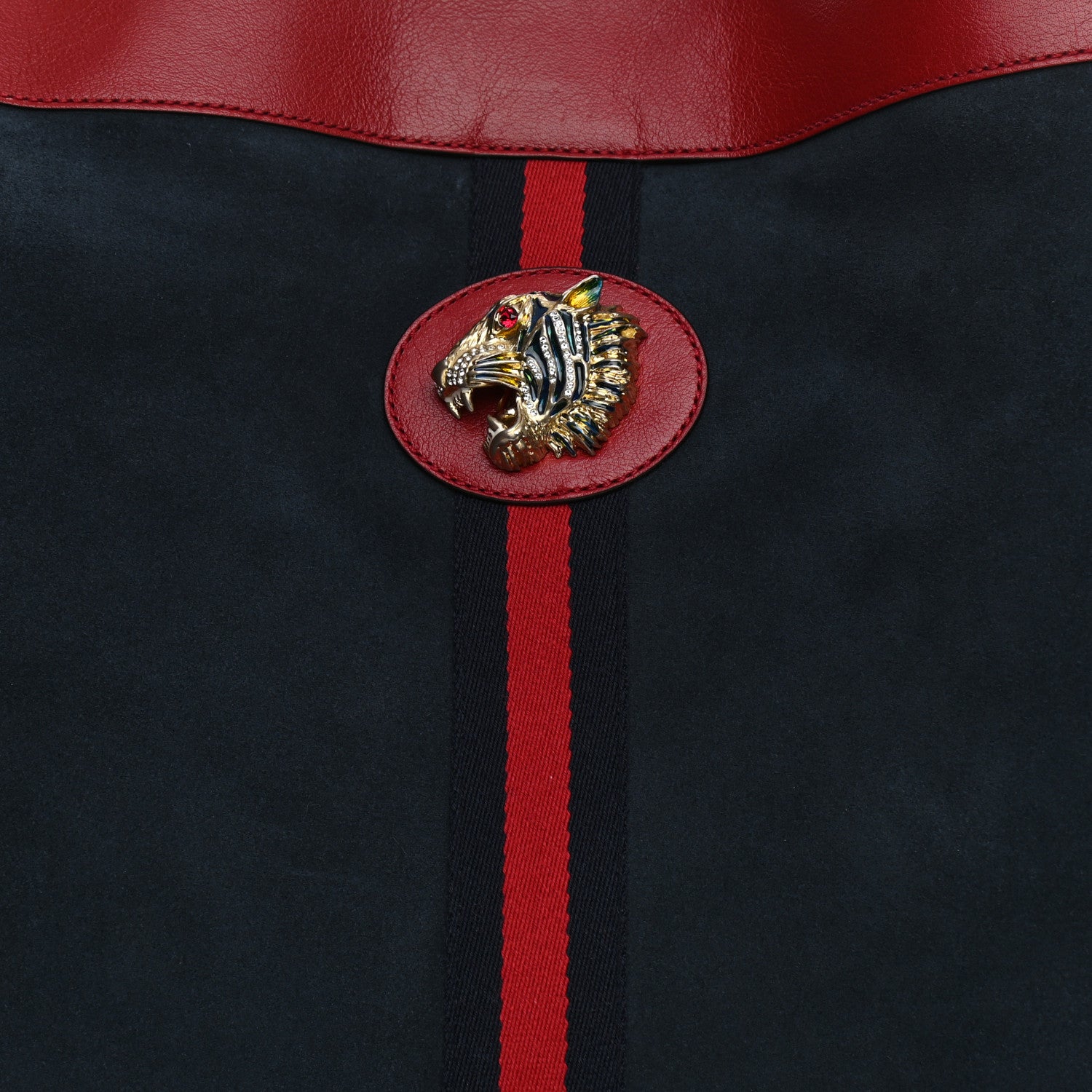 Gucci Suede Calfskin Large Rajah Chain Tote New Blue Romantic Cherry 9 of 11