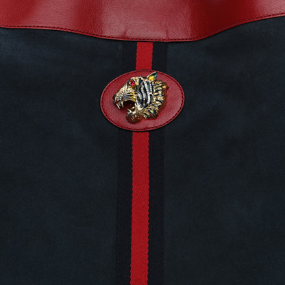 Gucci Suede Calfskin Large Rajah Chain Tote New Blue Romantic Cherry 9 of 11