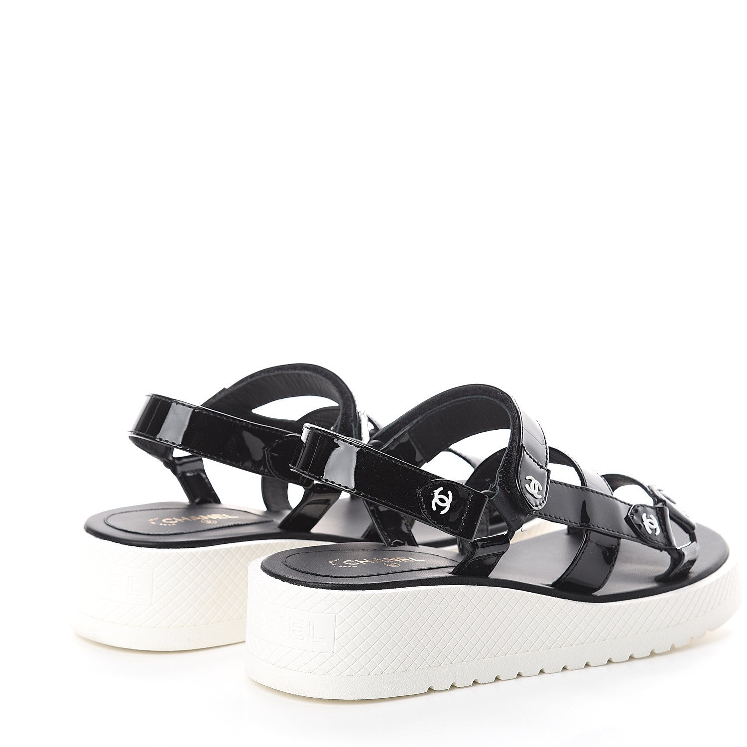 Chanel Patent CC Platform Sandals 38 Black 4 of 8