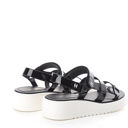 Chanel Patent CC Platform Sandals 38 Black 4 of 8