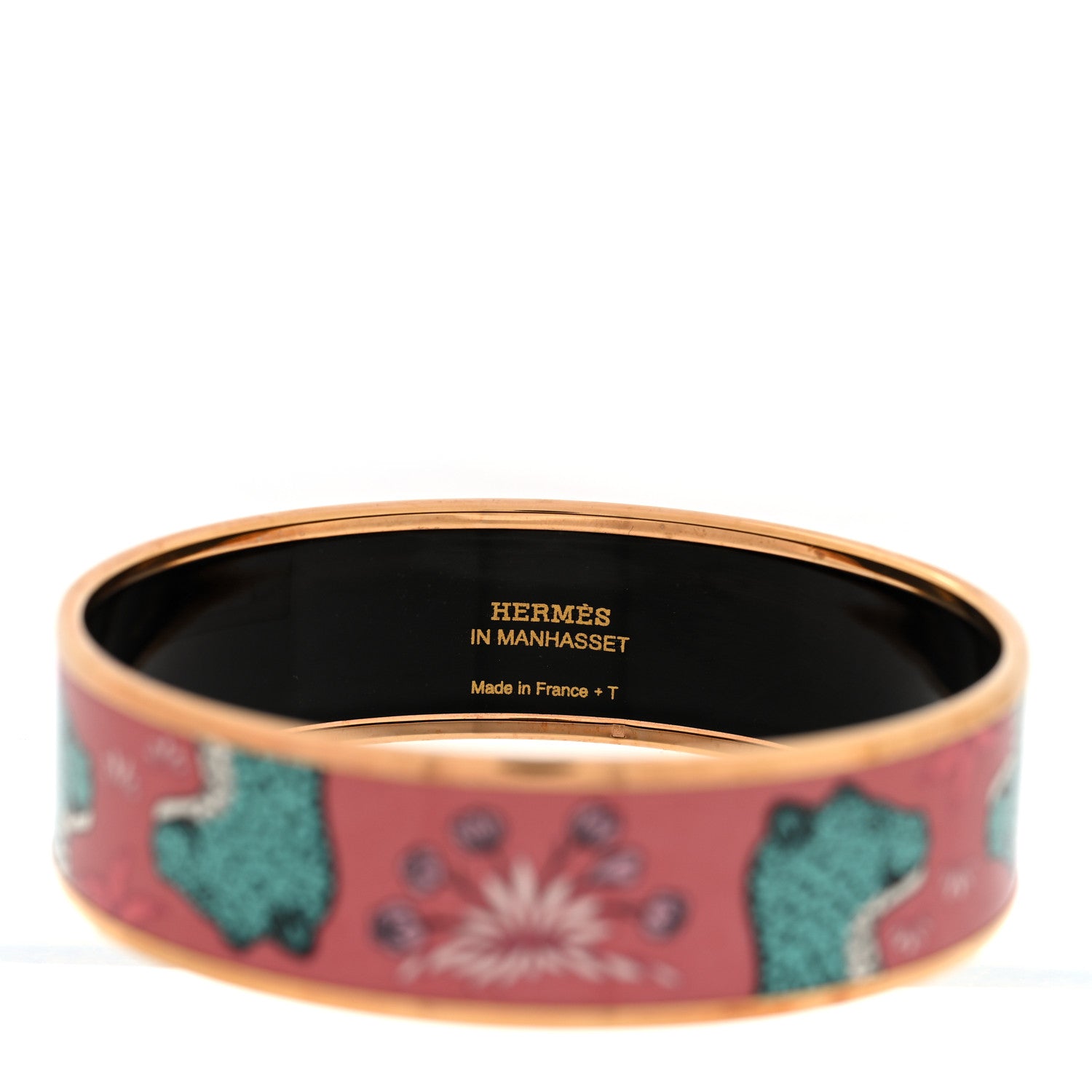 Hermes Enamel Printed Wide Les Leopards Bracelet 65 Rose Couture 5 of 6