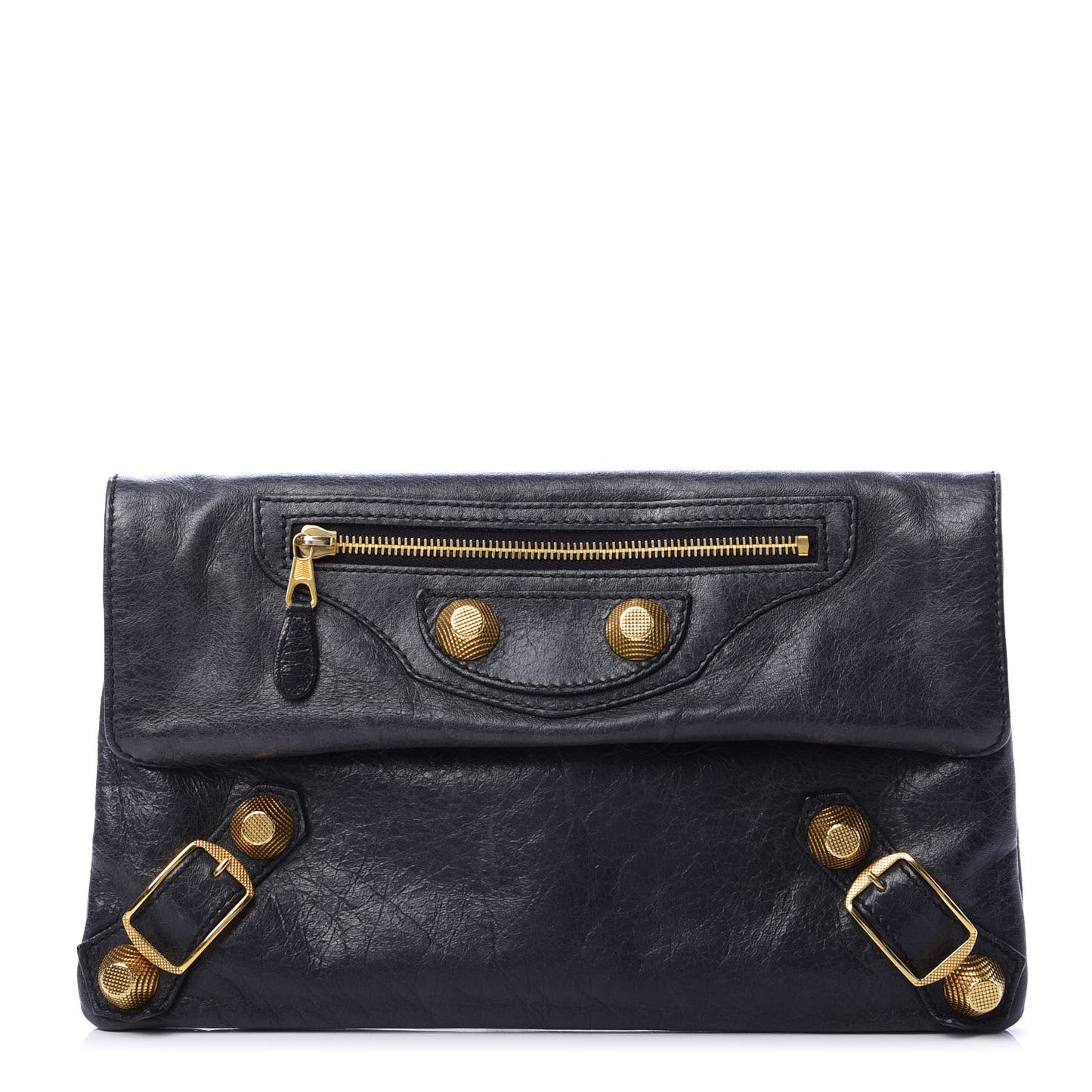 Agneau Giant 21 Gold Hardware Envelope Clutch Black