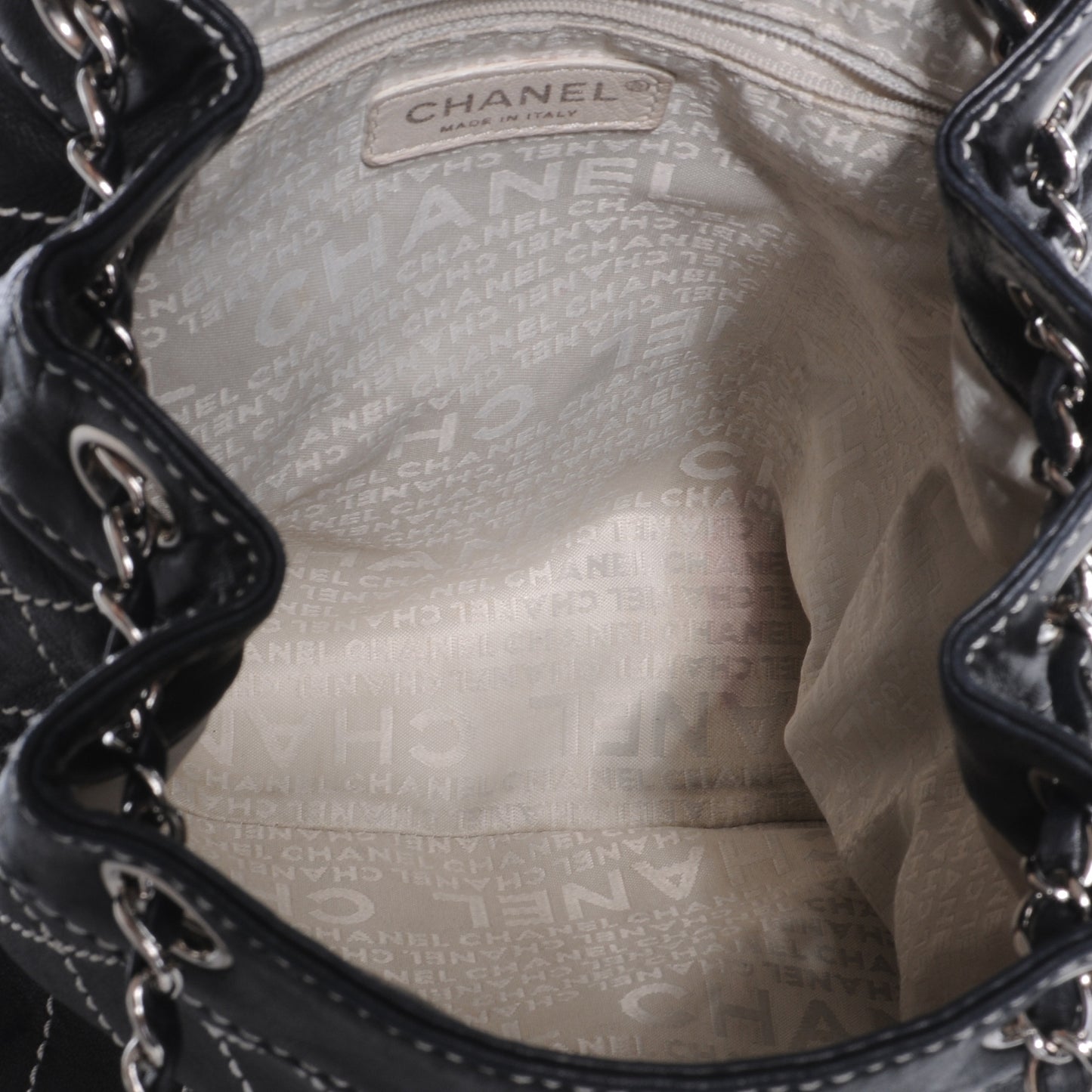 Lambskin Contrast Stitch Shoulder Bag Black