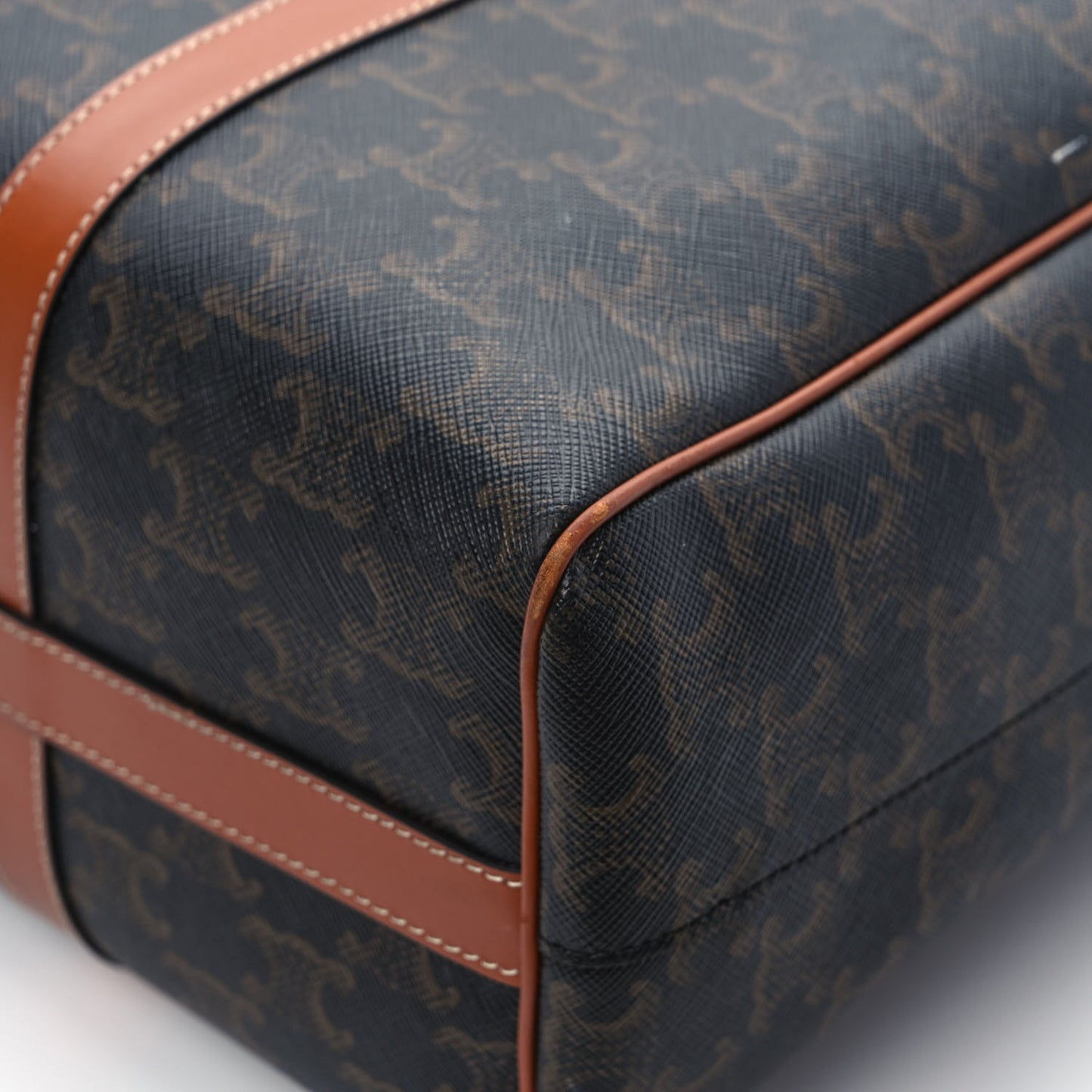 Triomphe Canvas Calfskin Vertical Boston Bag Tan