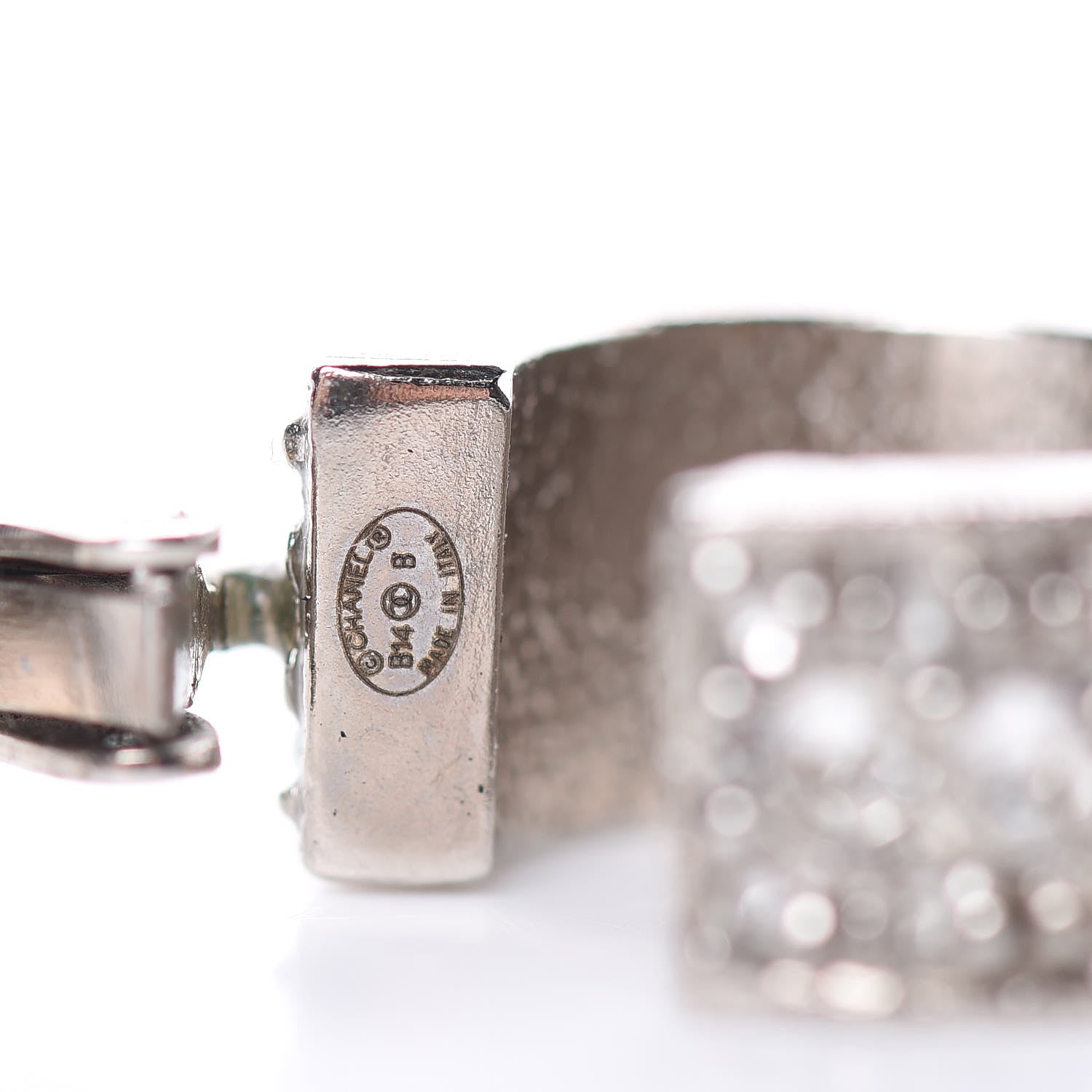 Chanel Crystal CC Hoop Clip On Earrings Silver 3 of 7