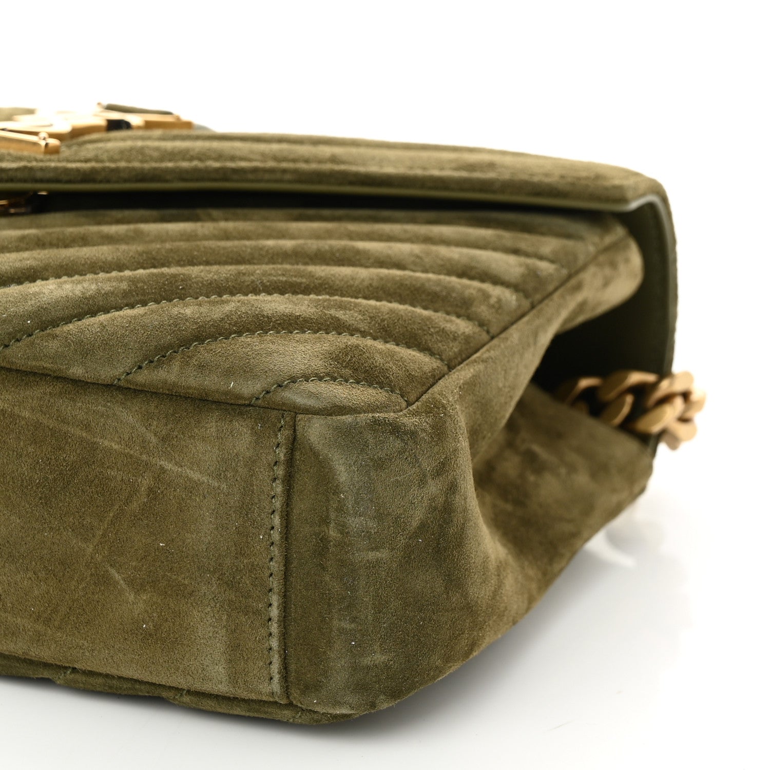 Saint Laurent Suede Matelasse Chevron Monogram Medium College Bag Loden Green 10 of 10