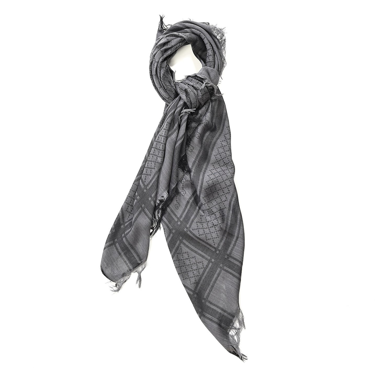 Wool Silk Diamante Monogram Shawl Black
