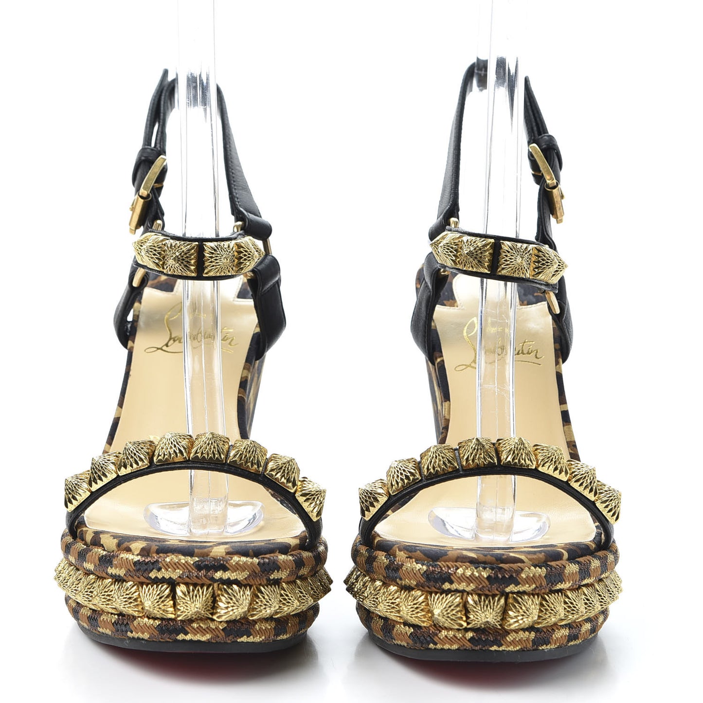 Nappa Silk Leopard Pira Ryad 110 Wedge Sandals 35 Black Marron