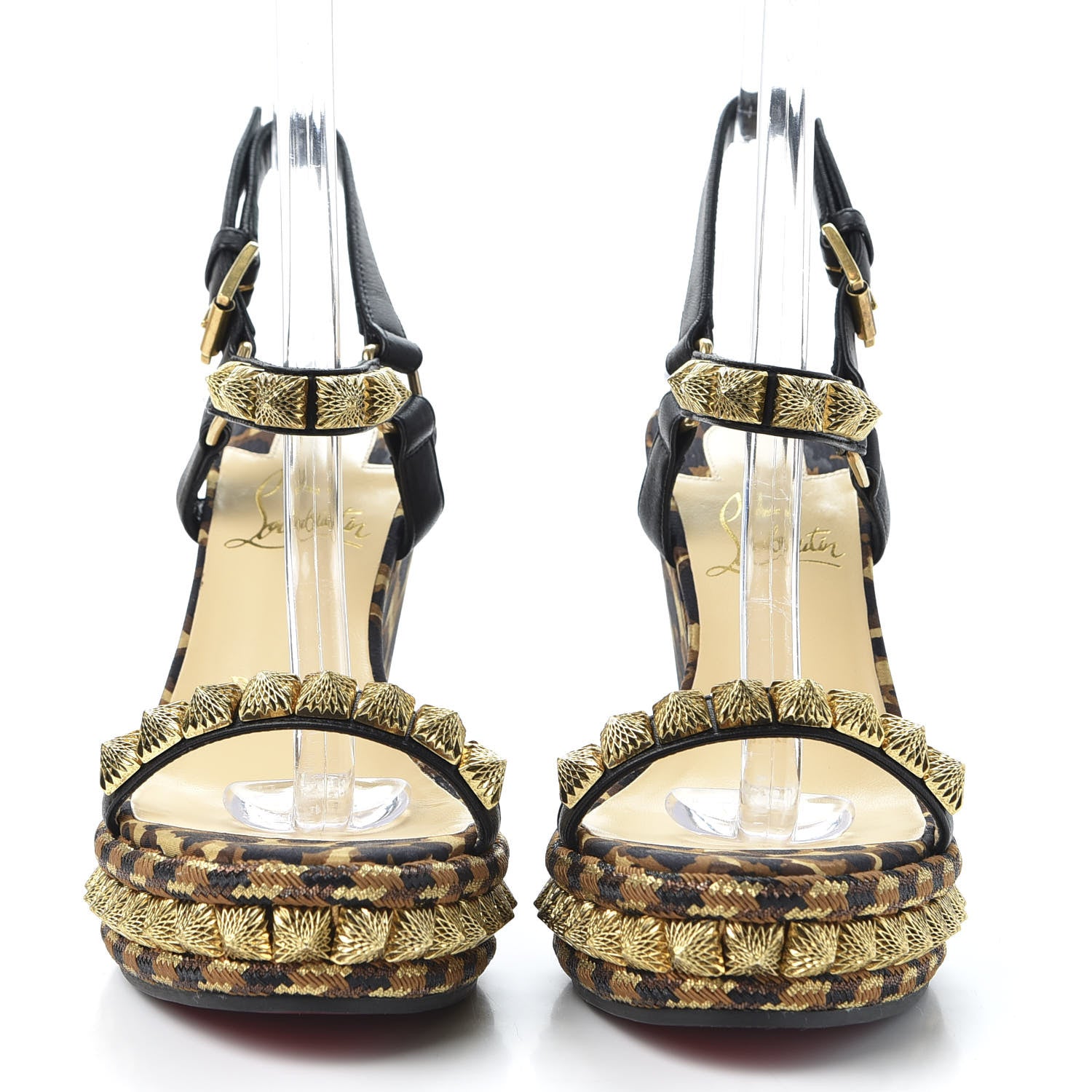 Christian Louboutin Nappa Silk Leopard Pira Ryad 110 Wedge Sandals 35 Black Marron 3 of 10