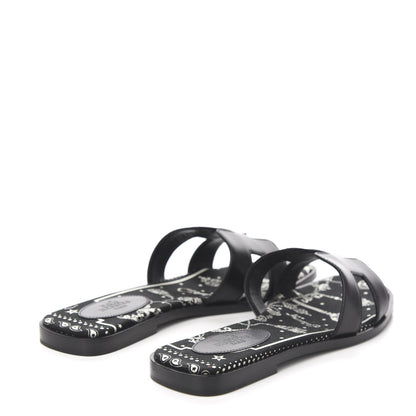 Hermes Calfskin Oran Sandals 36.5 Black 4 of 9