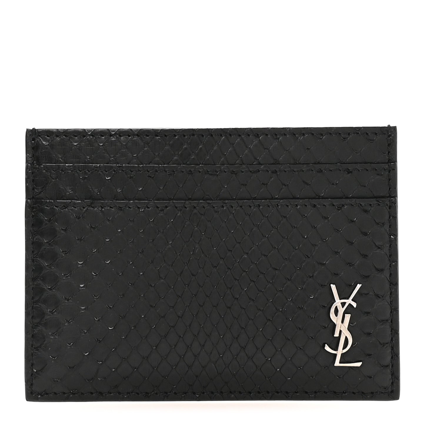 Snakeskin Monogram Credit Card Case Black