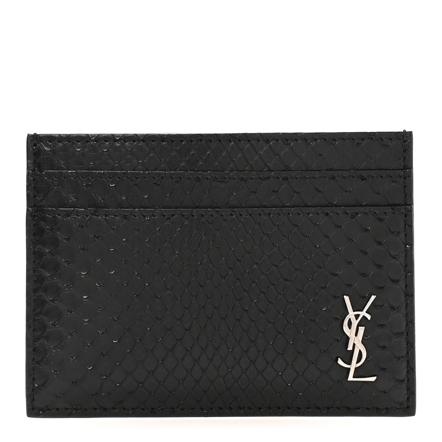 Saint Laurent Snakeskin Monogram Credit Card Case Black 1 of 8