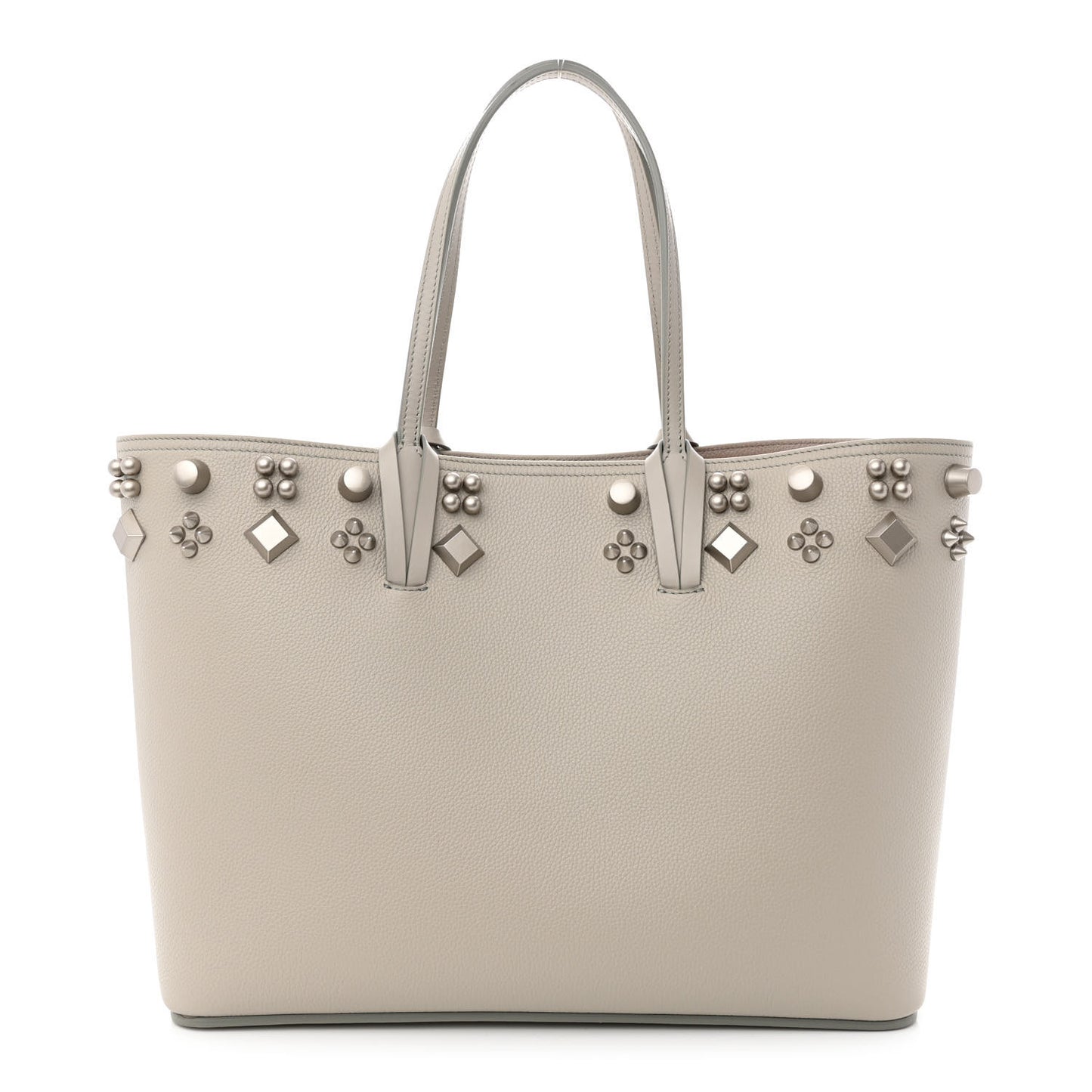 Calfskin Spikes Small East West Cabata Tote Light Grey
