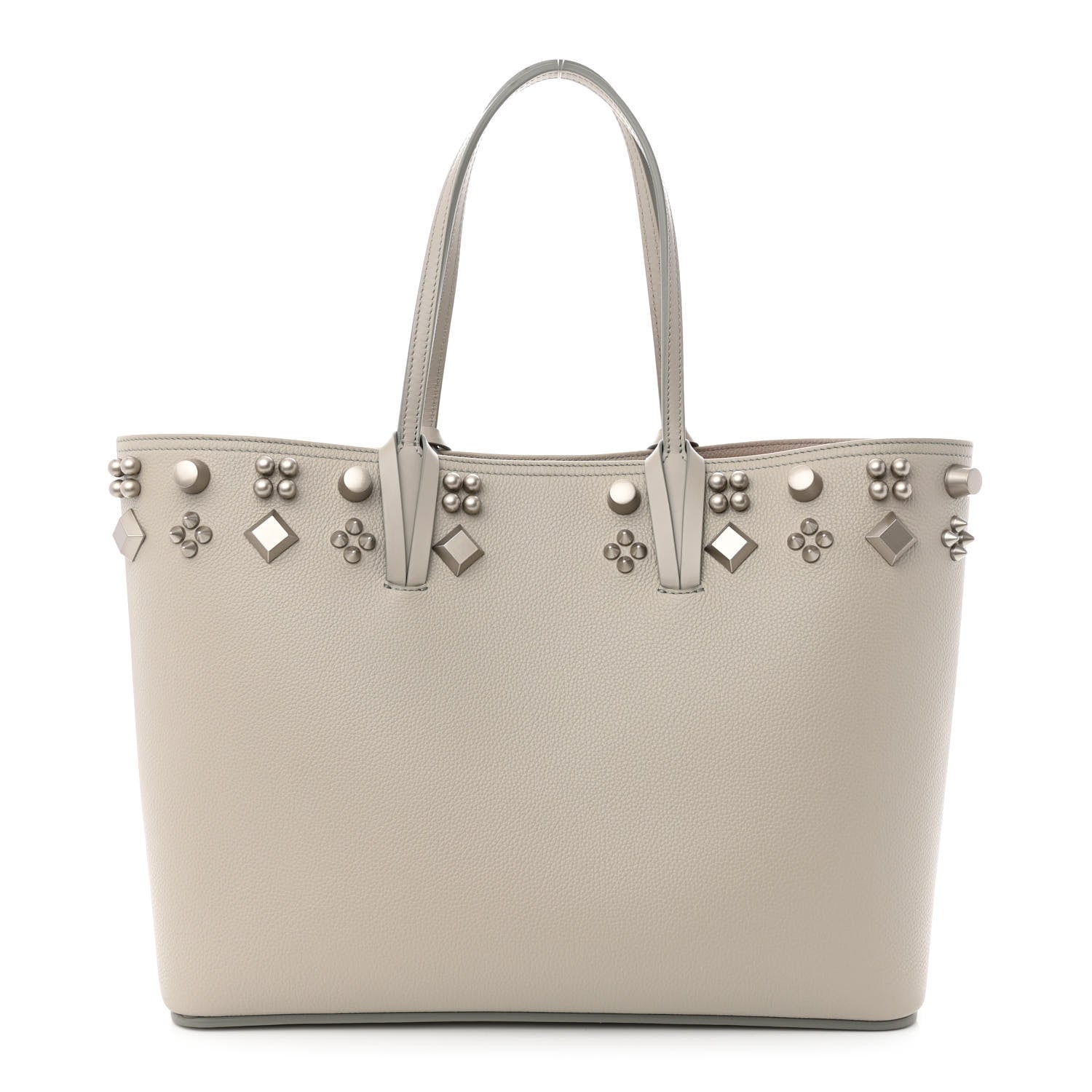 Christian Louboutin Calfskin Spikes Small East West Cabata Tote Light Grey 3 of 13