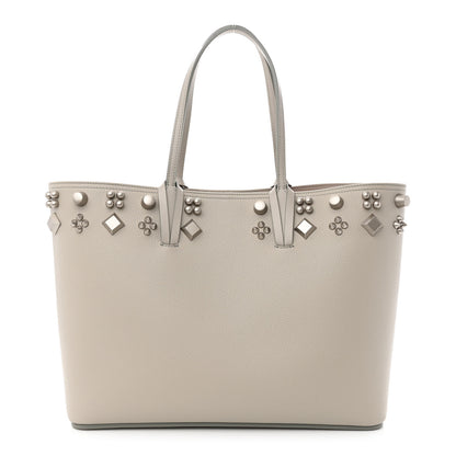 Christian Louboutin Calfskin Spikes Small East West Cabata Tote Light Grey 3 of 13