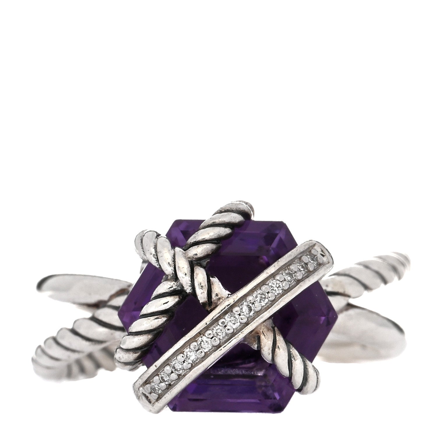 David Yurman Sterling Silver Diamond Amethyst 10mm Cable Wrap Ring 52 6 1 of 4