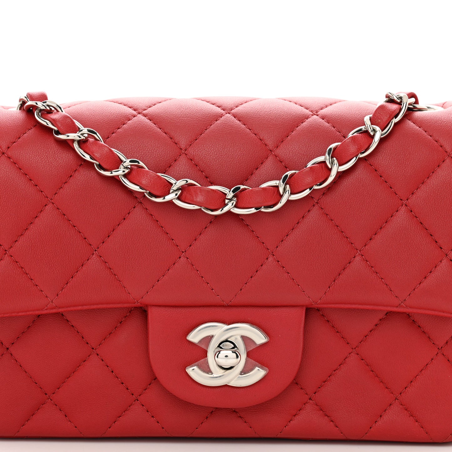 Lambskin Quilted Mini Rectangular Flap Red