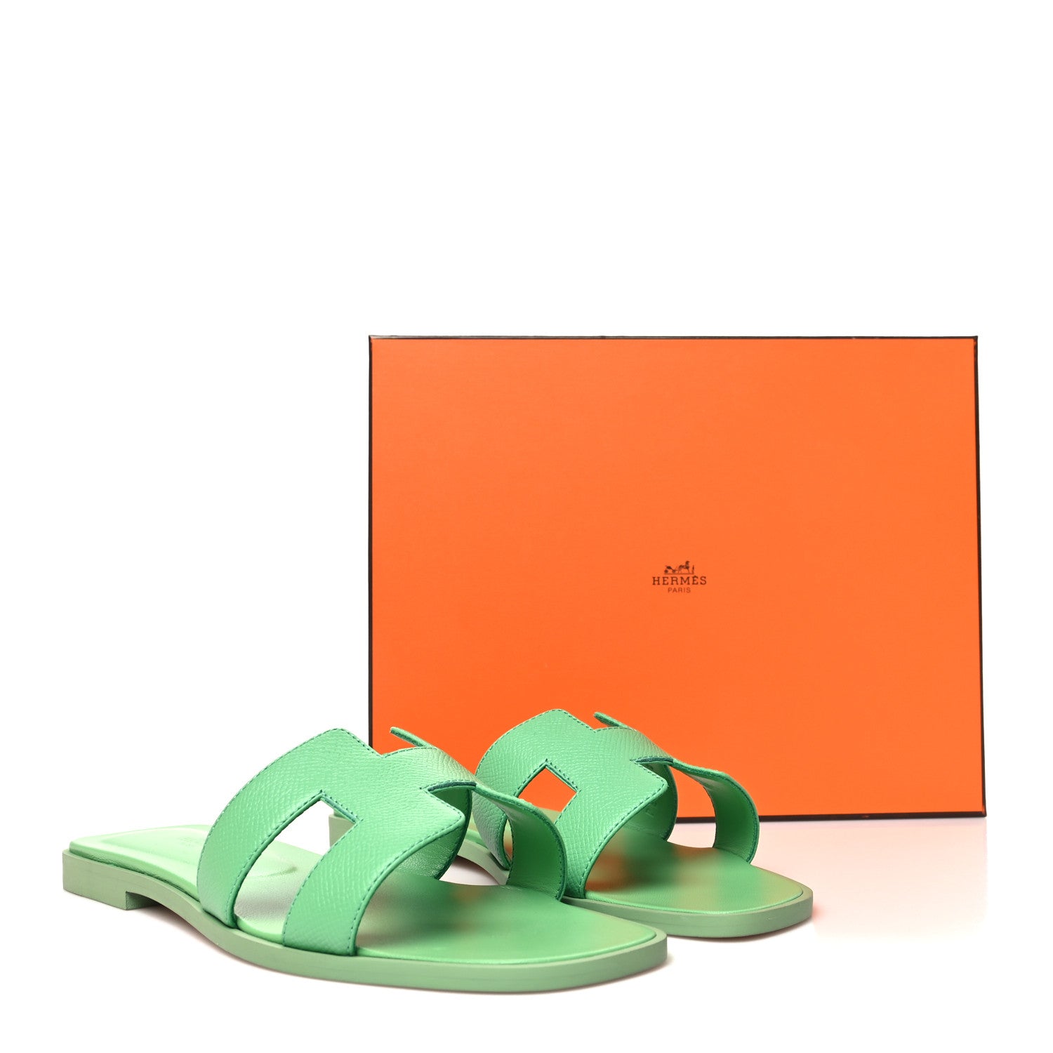 Hermes Epsom Oran Sandals 38 Vert Pomme 9 of 9