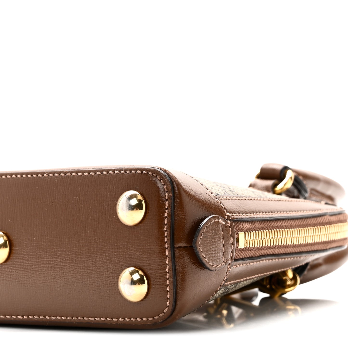 GG Supreme Monogram Azalea Calfskin Mini Horsebit 1955 Top Handle Bag Beige Ebony Brown Sugar
