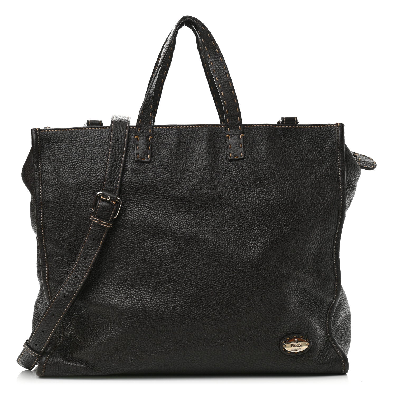Fendi Calfskin Romano Selleria Shopping Media Tote Dark Brown 1 of 14