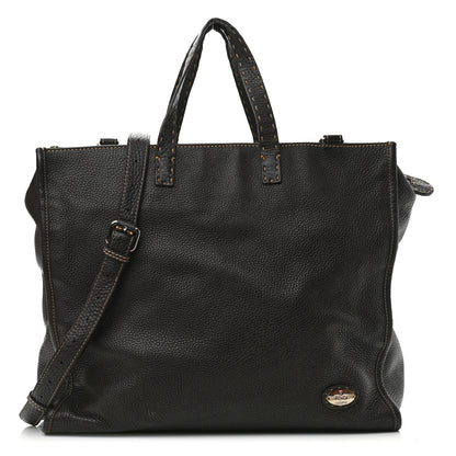 Fendi Calfskin Romano Selleria Shopping Media Tote Dark Brown 1 of 14