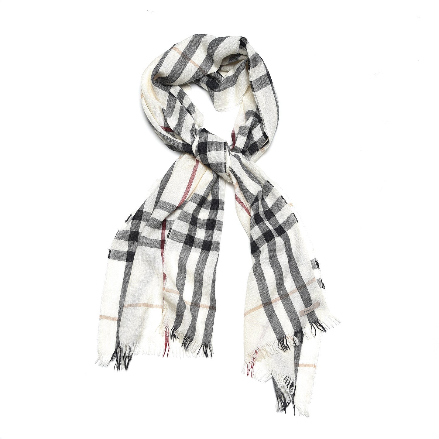 Merino Wool Cashmere Check Lightweight Scarf Ivory