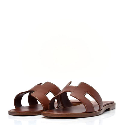 Hermes Box Calfskin Oran Sandals 37.5 Gold 4 of 8