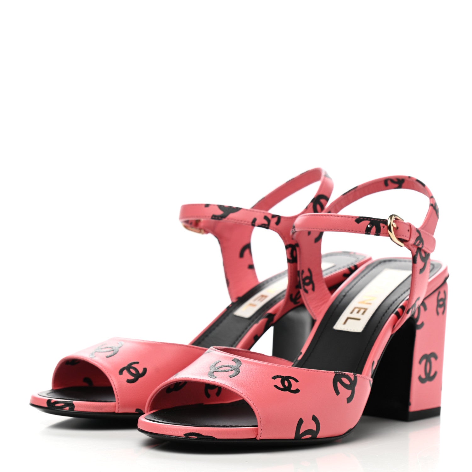 Chanel Lambskin Printed CC Sandals 38.5 Pink Black 3 of 9