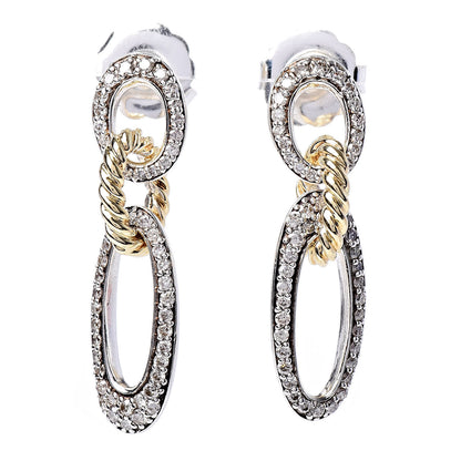 David Yurman Sterling Silver 18K Yellow Gold Diamond Figaro Drop Earrings 1 of 4