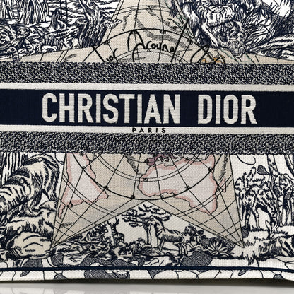 Christian Dior Canvas Embroidered Large Around The World Book Tote Blue 8 of 10
