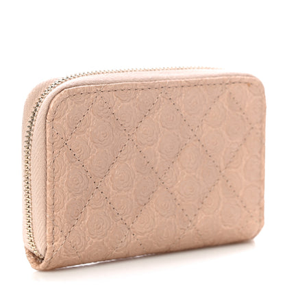 Chanel Calfskin Camellia Embossed Zip Coin Purse Beige 3 of 10
