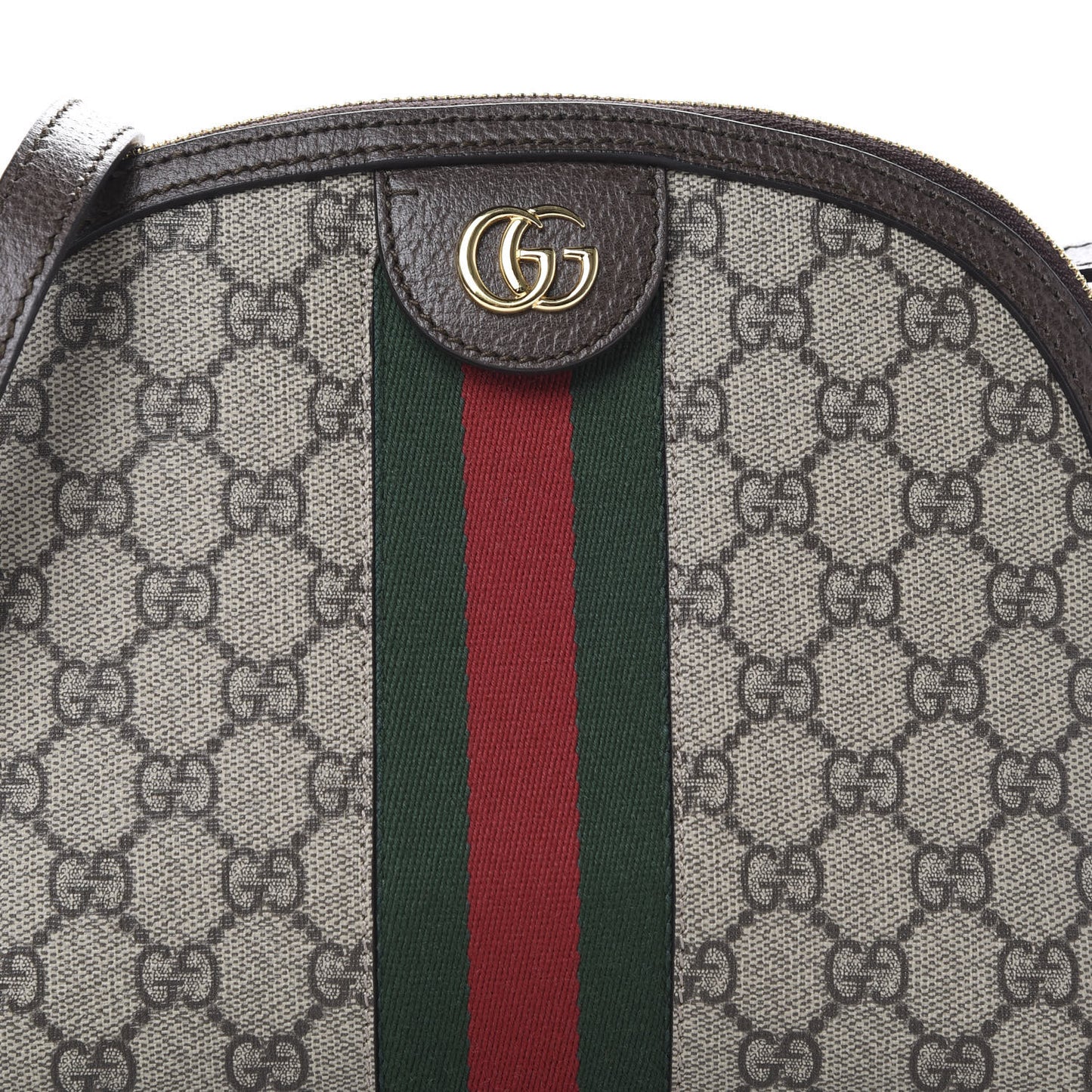 GG Supreme Monogram Textured Dollar Calfskin Web Small Ophidia Dome Shoulder Bag Beige Ebony New Acero