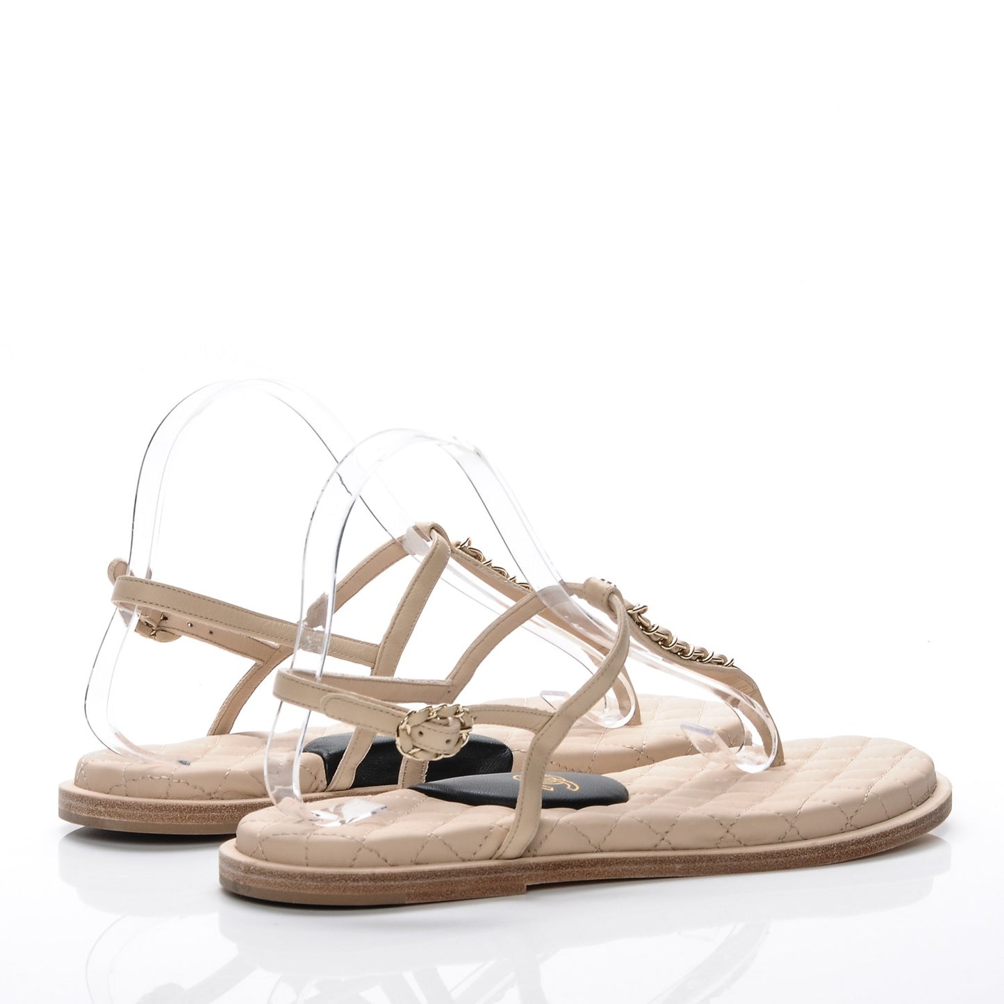 Lambskin CC Chain Thong Sandals 39 Beige