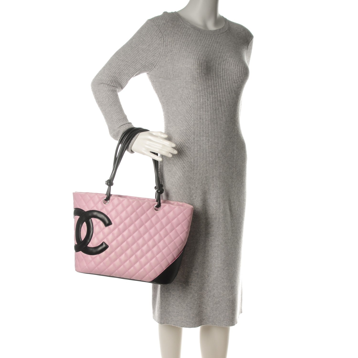 Chanel Calfskin Quilted Large Cambon Tote Pink Black 2 of 7
