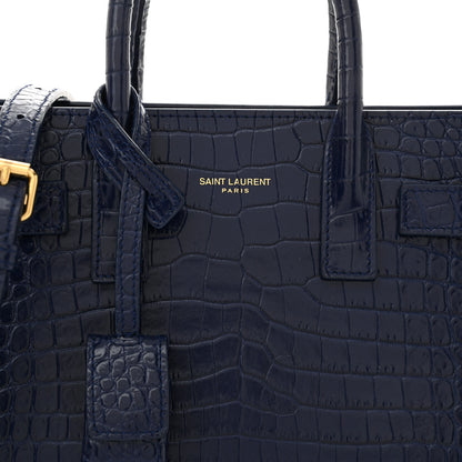 Saint Laurent Calfskin Crocodile Embossed Nano Sac De Jour Saphir 8 of 12
