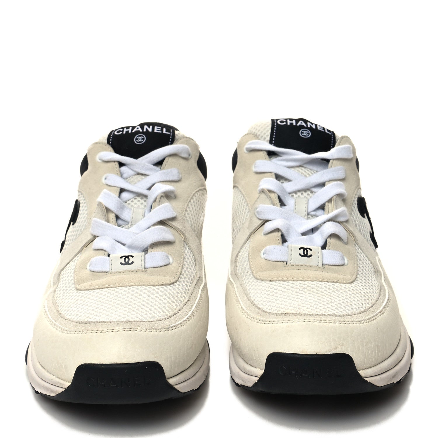 Chanel Mesh Suede Calfskin Grained Calfskin Mens CC Sneakers 43 White Black 2 of 8