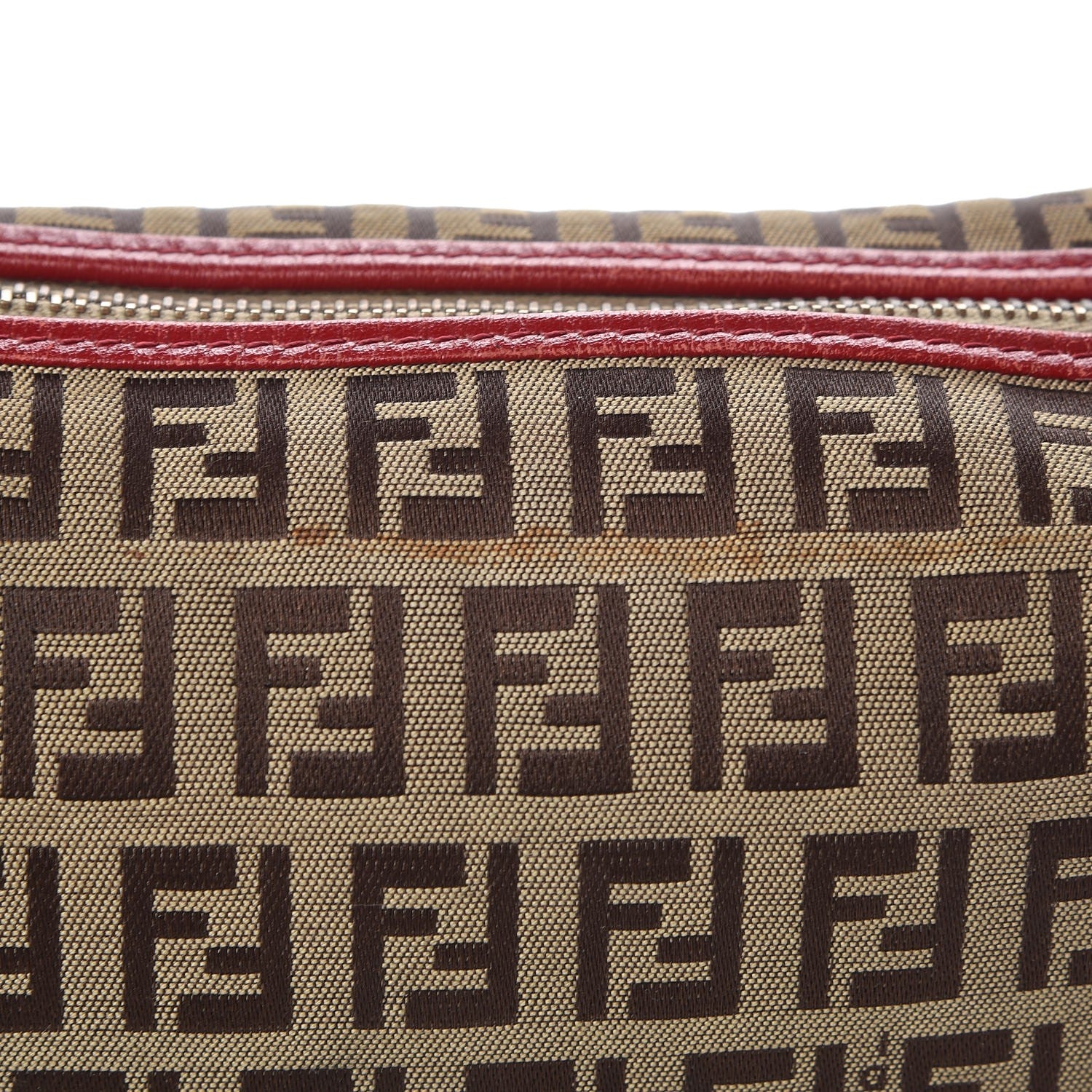 Fendi Zucchino Cuoio Small Chef Pocket Shoulder Bag Mogano Panna Rosso 8 of 10