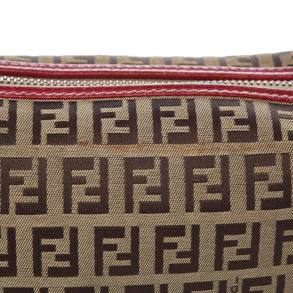 Fendi Zucchino Cuoio Small Chef Pocket Shoulder Bag Mogano Panna Rosso 8 of 10