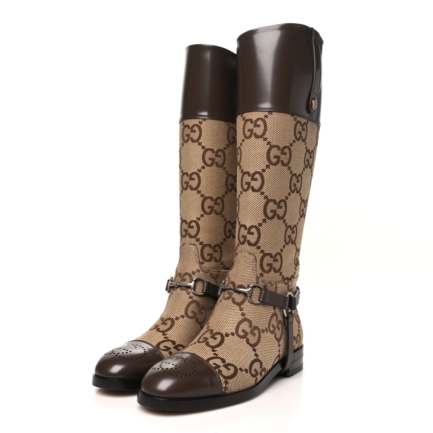 Monogram Jumbo GG Cordovan Lux Zelda Harness Riding Boots 39.5 Camel Ebony New Acero