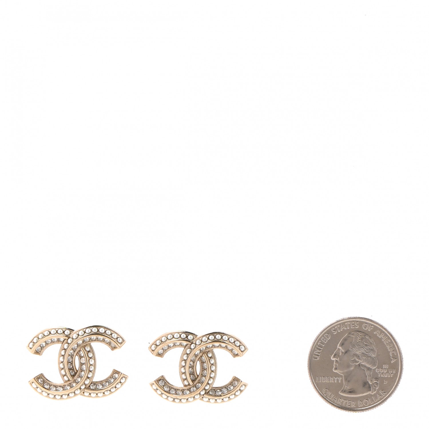 Chanel Crystal Pearl Chain Mania CC Earrings Gold 2 of 4