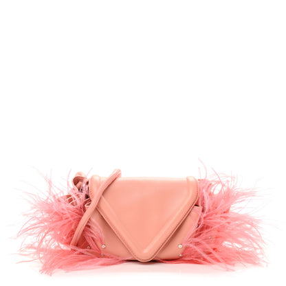 Bottega Veneta Lambskin Ostrich Feather Small Beak Triangle Flap Shoulder Bag Peachy Silver 1 of 8