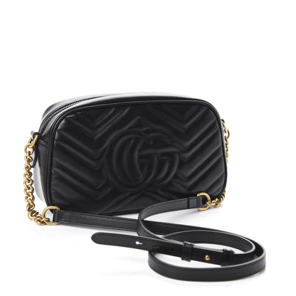Gucci Calfskin Matelasse Small GG Marmont Chain Shoulder Bag Black 3 of 10