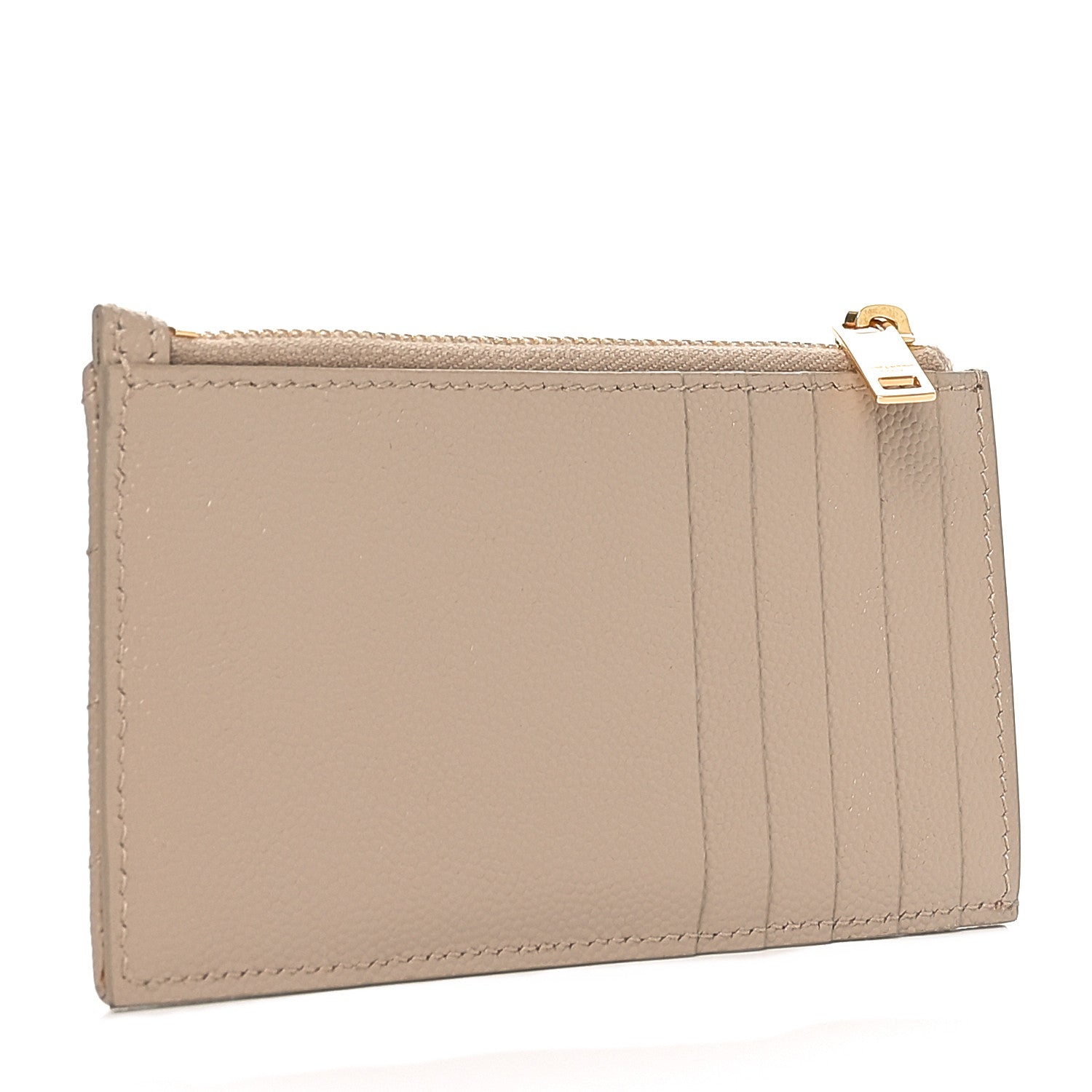 Saint Laurent Grain De Poudre Matelasse Chevron Monogram Fragments Zippered Card Case Deep Beige 3 of 9