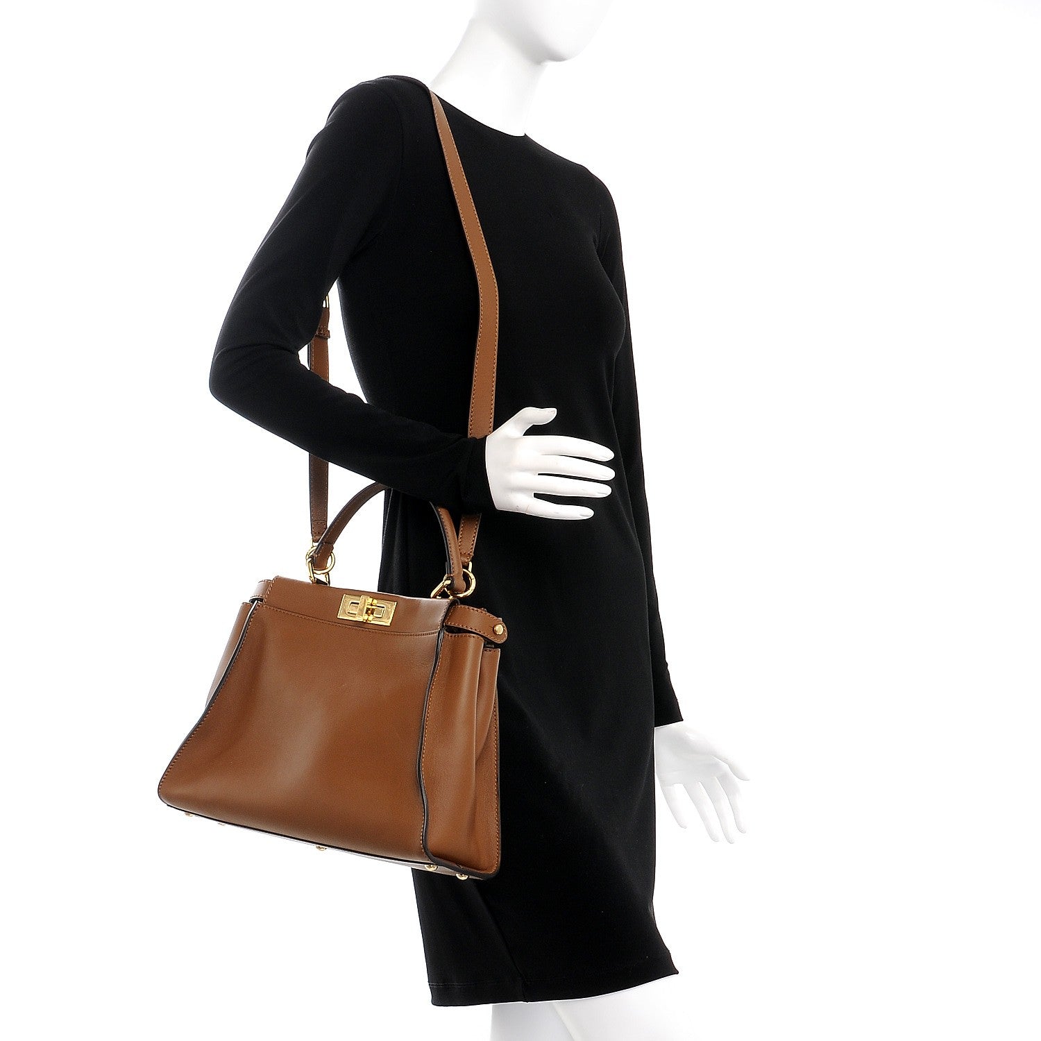 Fendi Vitello Seta Shiny Nappa Ayers Medium Peekaboo Iconic Satchel Brownie Menta 2 of 8