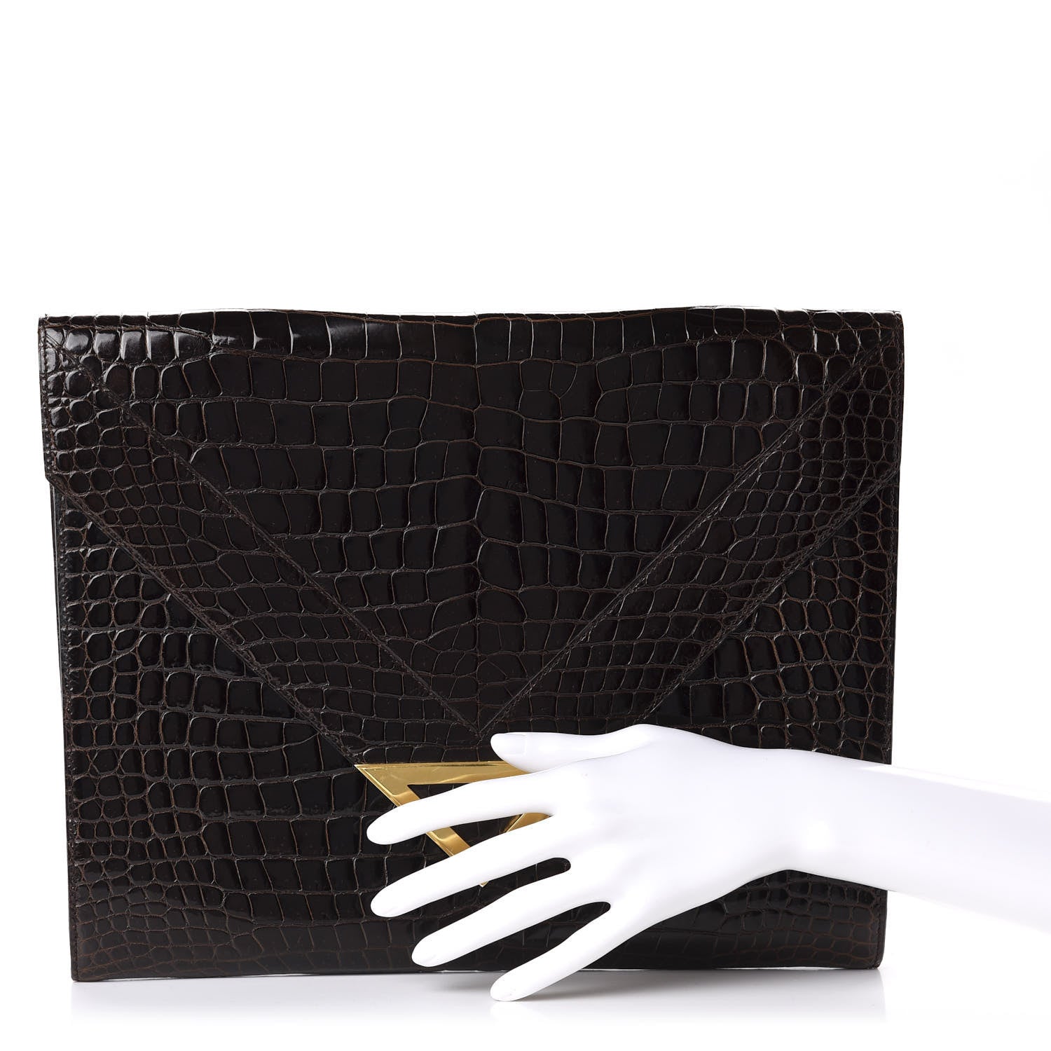 Delvaux Crocodile Envelope Clutch Brown 2 of 12