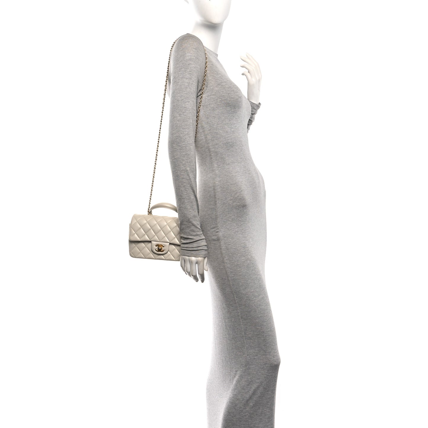 Iridescent Lambskin Quilted Mini Top Handle Rectangular Flap White
