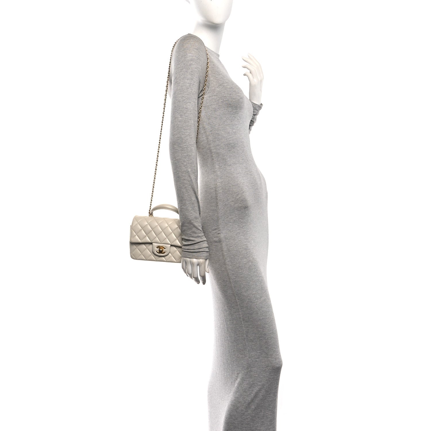 Chanel Iridescent Lambskin Quilted Mini Top Handle Rectangular Flap White 2 of 10