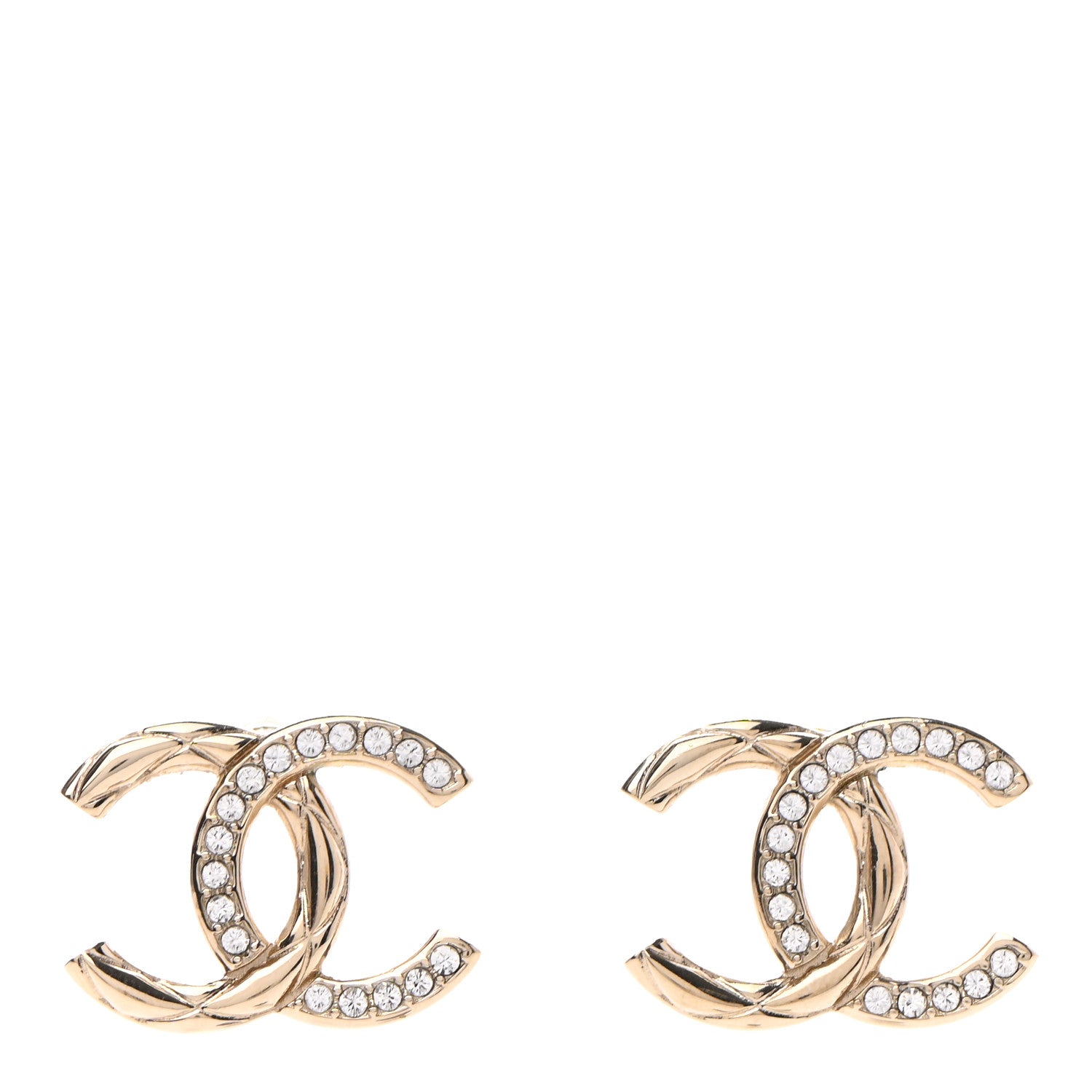 Chanel Crystal Glitter Quilted CC Earrings Light Gold 1 of 4