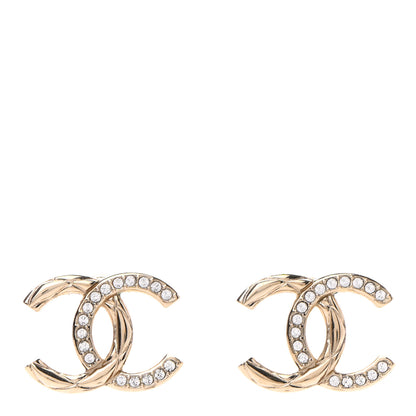 Chanel Crystal Glitter Quilted CC Earrings Light Gold 1 of 4